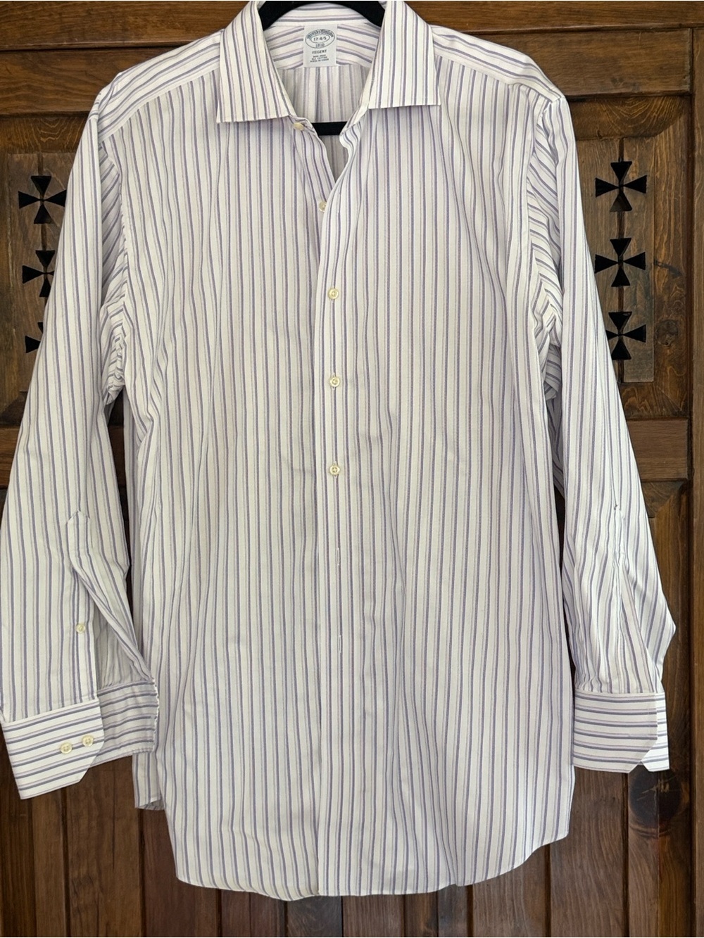 Men's White Dress Shirt with Purple & Lavender Stripes
